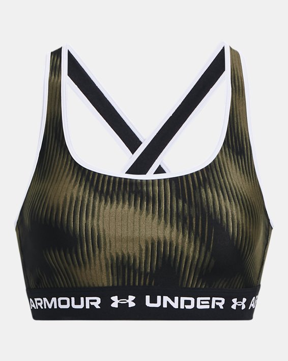 Women's Armour® Mid Crossback Printed Sports Bra in Green image number 10